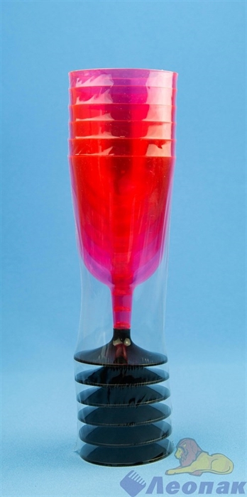 Бокал для вина 200мл красный (низкая черная ножка)(6шт=1уп/54уп) арт.1011 - фото 12175