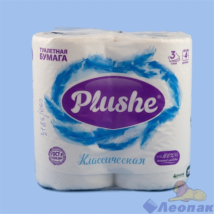 Бумага туалетная  PLUSHE Deluxe Light  белая 3-х сл. (4шт/12уп) - фото 13706