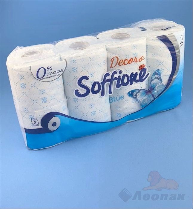 Бумага туалетная Soffione Decoro Blue 2сл. (8шт/5уп.) - фото 21356