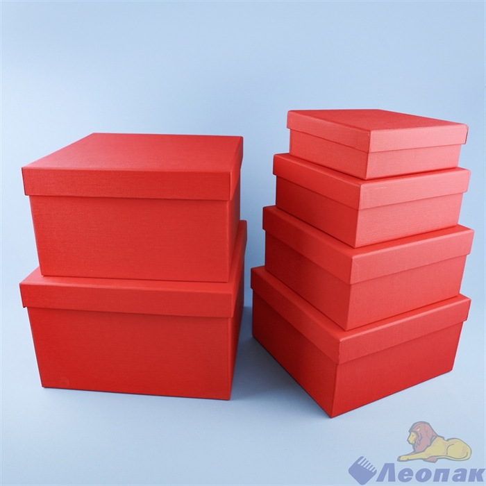 Набор подарочных коробок 6в1 тиснение (250*250*150) тиснение ЛЕН квадрат лён, красный - фото 21552