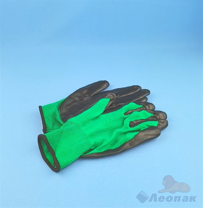 Перчатки зеленые с черным обливом (1пара/12пар/уп) - фото 21796