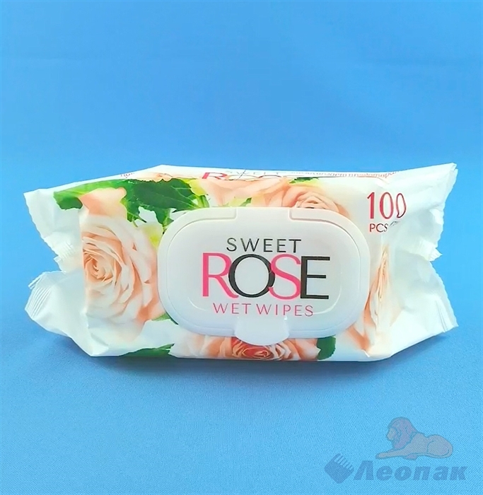 Влажные салфетки  Sweet Rose c пластик. клапаном  (100шт/1уп/10уп), FPSR-100 - фото 21850