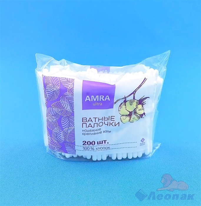 Ватные палочки AMRA (в пакете) (200шт/1уп/28уп) - фото 22919