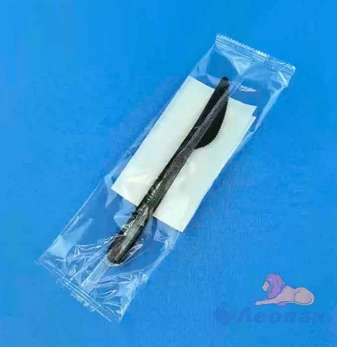 Набор "2/1" (1уп/400уп.) Нож Премиум ЧЕРНЫЙ + салфетка  в индивидуальной упаковке - фото 24718