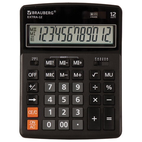 Калькулятор настольный BRAUBERG EXTRA-12-BK (206x155 мм), 12 разрядов, двойное питание, ЧЕРНЫЙ, 250481(Под заказ, срок поставки 3-5 дней) - фото 32652