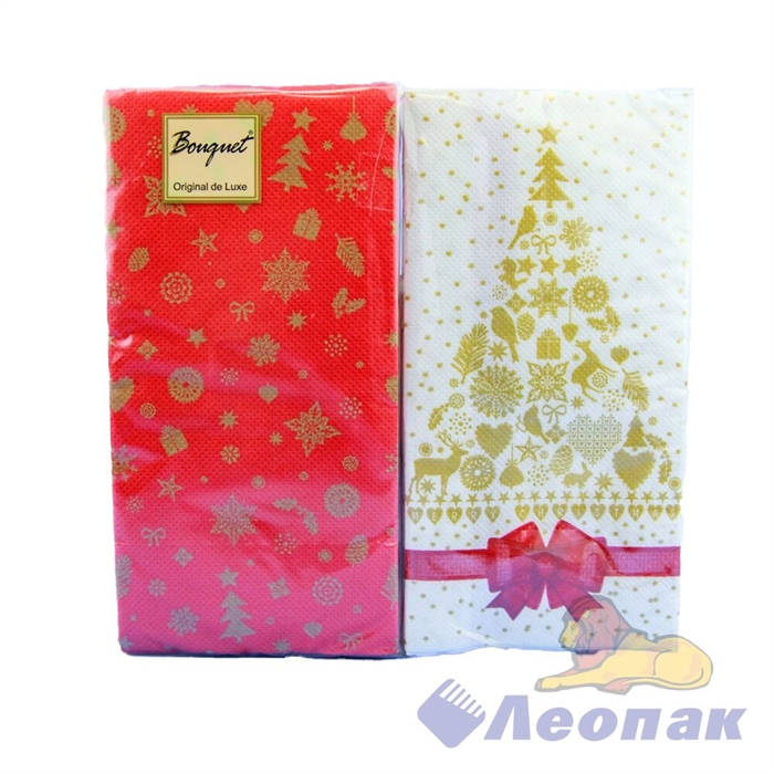 САЛФЕТКА BOUQUET ORIGINAL DE LUXE ЗОЛОТАЯ ЕЛЬ MIX С КРАСНЫМ ( 20ШТ/15УП) 33*33 2Х СЛОЙНАЯ