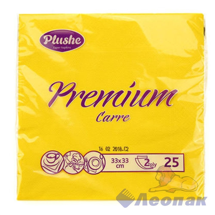 Салфетка бумажная Plushe premium carre intensive, Желтая (25шт/30уп) 33х33 2х-слойная