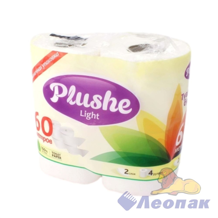Бумага туалетная  PLUSHE Lightt  белая  2-х сл.(4шт/12уп) 12,5м 3186/16 - фото 49218