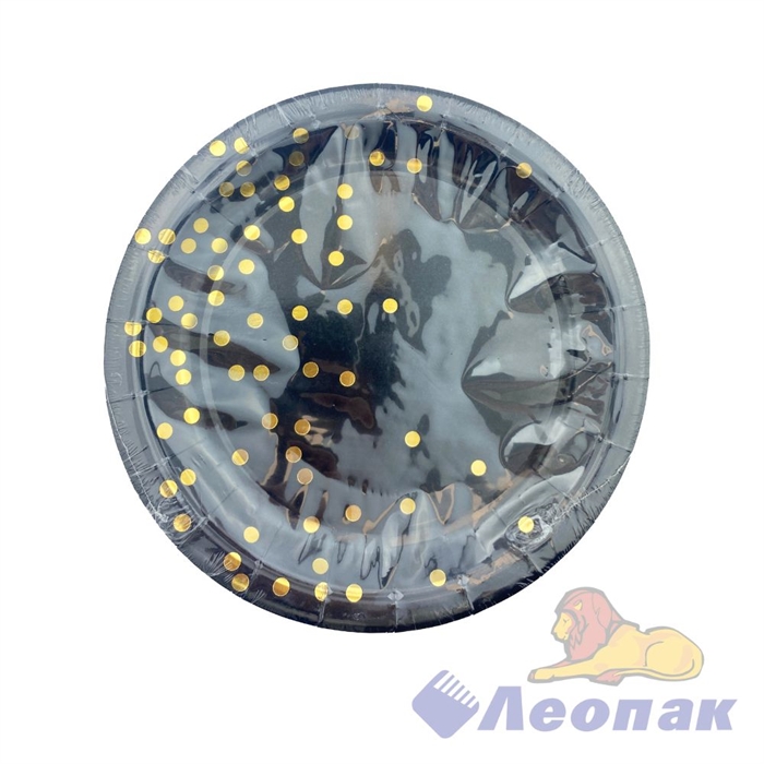 Тарелка картонная d=180мм черная, горох с золотом (10шт/20уп) Т335