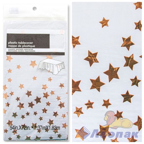 SK-90 Скатерть 137х183см ЗВЕЗДЫ белый/розовое золото (1уп/12шт/600шт)