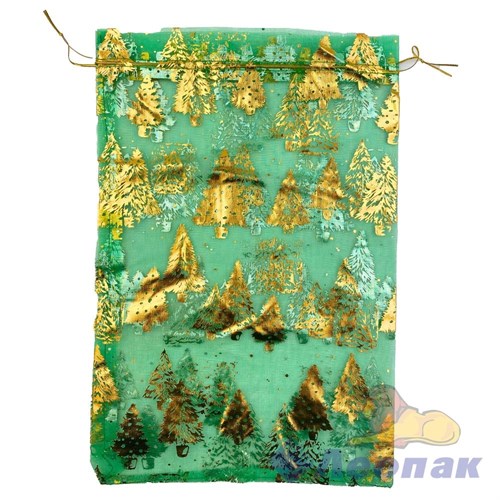 N30 Пакет органза 25x35 Золотой лес зеленый/золото (50шт/1уп) НГ