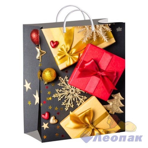 Пакет мягкий пластик 30х40-140мкм "Подарки на сером" (40) /ТИКО