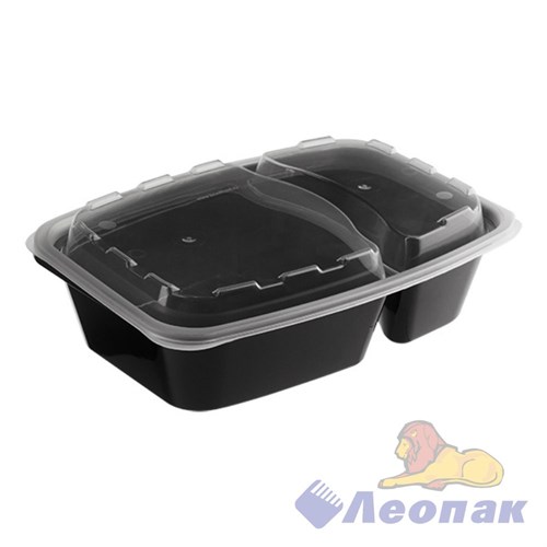Контейнер прямоугольный 830мл 2-х секц ЧЕРНЫЙ с крышкой 211*146*51 РР(150шт) ВЗЛП1262Ч