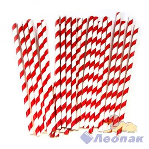 Трубочка д/коктейля бумажная 6*197 белая с красной полоской (25шт/уп)