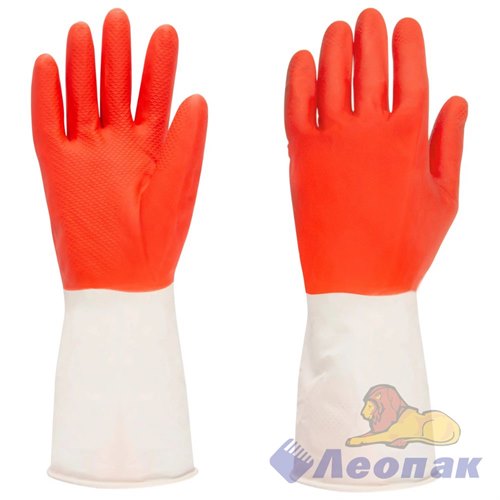 Перчатки латексные с х/б напылением BiColor красно-белые L (1/12/120пар)