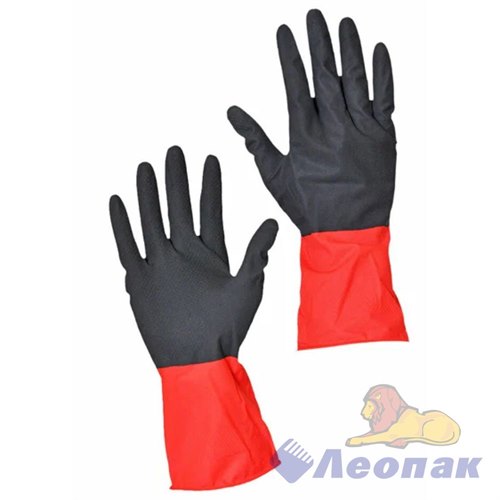 Перчатки латексные с х/б напылением BiColor черно-красные L (1/12/120пар)