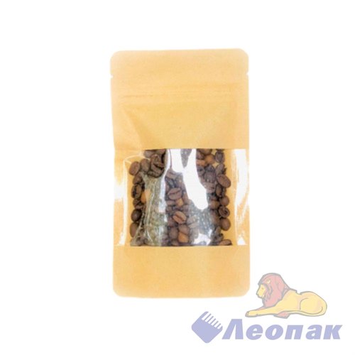 Пакет №5 бумажный ДОЙ-ПАК 105х185 (35+35) КРАФТ С ОКНОМ 70мм с замком zip-lock (100шт/600шт)