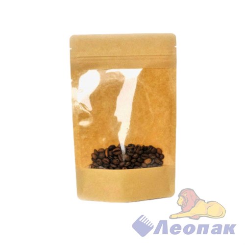 Пакет №13 бумажный ДОЙ-ПАК 150х240 (45+45) КРАФТ С ОКНОМ 140мм с замком zip-lock (100шт/600шт)