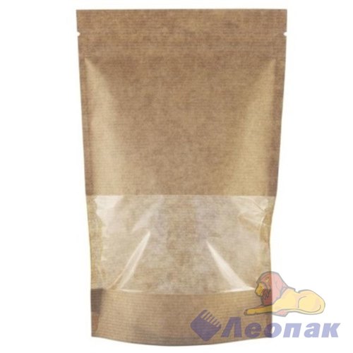 Пакет №15 бумажный ДОЙ-ПАК 200х300 (45+45) КРАФТ С ОКНОМ 70мм с замком zip-lock (100шт/600шт)