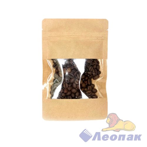 Пакет №6 бумажный ДОЙ-ПАК 120х185 (30+30) КРАФТ С ОКНОМ 40мм с замком zip-lock (100шт/600шт) 0125/5016 - фото 50795