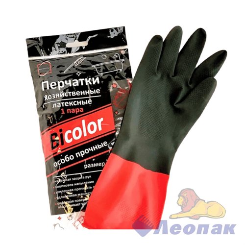 Перчатки хозяйственные BICOLOR XL (12/120) черно-красные