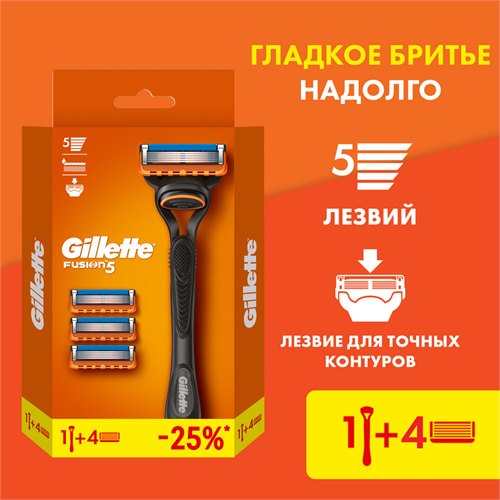 Gillette Fusion5 Мужская Бритва , 4 кассеты, с 5 лезвиями, c точным триммером для труднодоступных мест 118522 - фото 51271