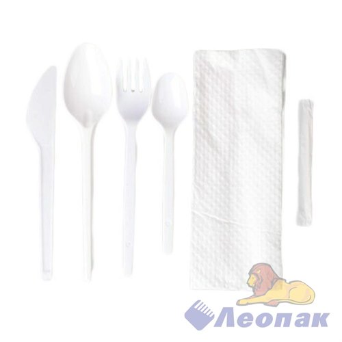 Набор Индивидуальный (50уп) Леопак (Вилка, Ложка Столов, Ложка Чайная, Нож, Зубочистка, Салфетка