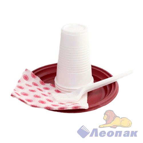 Набор  На троих /3 персоны (45уп) Леопак/Тар.ЦВ.d=170, ст.100гр, ст.Цв. 0,200, Вилка, Салфетка