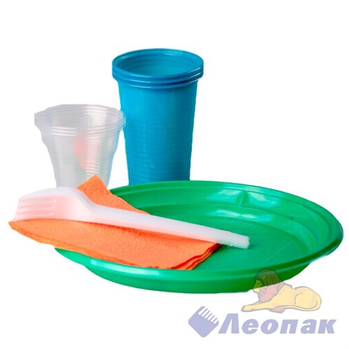 Набор NEW На Троих (35уп.) Леопак/Тар. d=205мм цвет, ст.100гр, ст.Цв.0,200, Вилка, Салфетка цв.