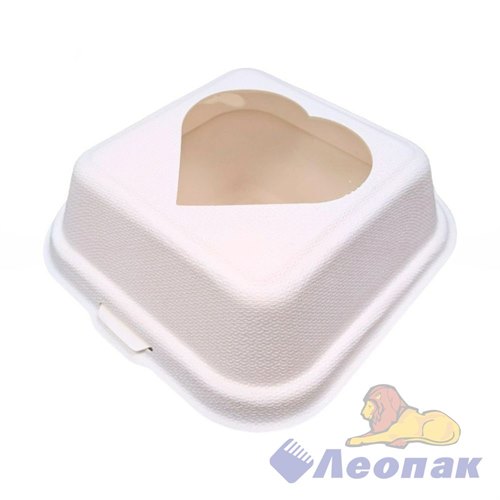 Ланч-бокс 152х152х40 h-78 с окном сердце по центру KY64 Багасса белый (50/500)