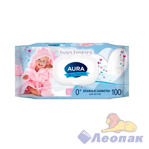 Салфетка влажная AURA для детей Ультра комфорт с клапаном (100шт/1уп/12уп) 76863