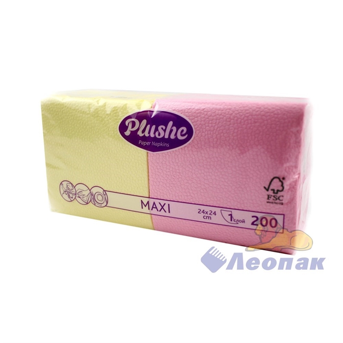 Салфетка розовая-желтая  PLUSHE Maxi  1-слойная (200шт/7уп) 24х24см - фото 5620
