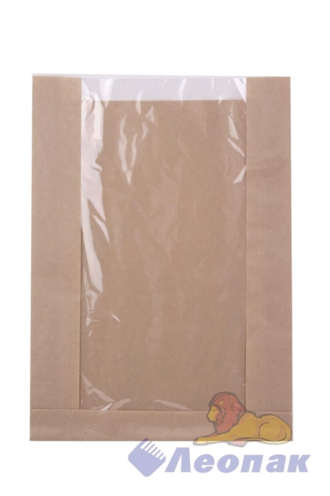 Пакет бумажный 250х350х55 (160) с окном Крафт ламин. (50шт/уп/1000)  - фото 8913
