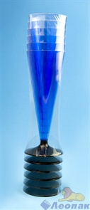 Бокал для шампанского 150мл  Конус  синий (низкая черная ножка)(6шт=1уп/65уп) арт.1010