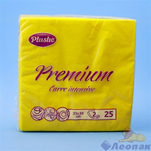 Салфетка бумажная Plushe premium carre intensive, Желтая (25шт/30уп) 33х33 2х-слойная