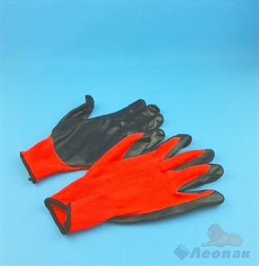 Перчатки нейлоновые красные с черным нитриловым покрытием (12пар/1уп)