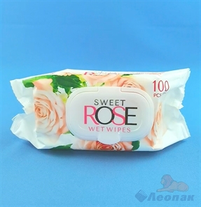 Влажные салфетки  Sweet Rose c пластик. клапаном  (100шт/1уп/10уп), FPSR-100