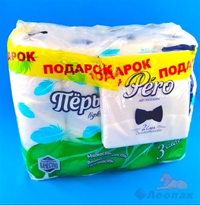 Бумага туалетная  Перышко Light 3-х сл.(24шт/4уп) + подарок