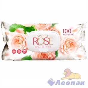 Влажные салфетки  Sweet Rose c пластик. клапаном  (100шт/1уп/10уп), FPSR-100 6004/50