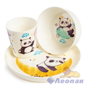 Набор детской посуды Lalababy Play with Me Panda (тарелка, миска, стакан) LA1105