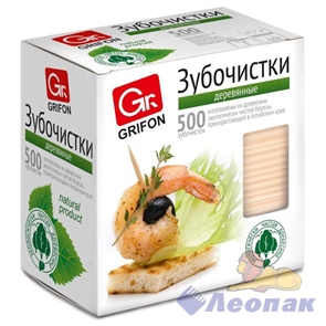 Зубочистки из дерева в инд.  п/э упаковке (500шт/30уп) GRIFON 400-512