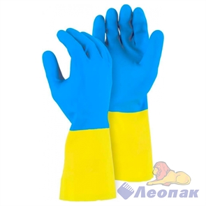Перчатки латексные БИКОЛОР "Komfi" М (синий-желтый) (12пар/12уп)