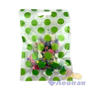 P97 Пакет вырубная ручка с zip-lock застежкой ГОРОХ зеленый 15х22см (1уп/50шт)