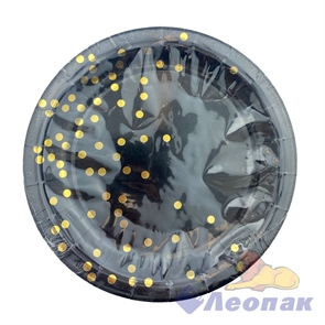 Тарелка картонная d=230мм черная, горох с золотом (10шт/20уп) Т336