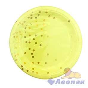 Тарелка картонная d=230мм желтая, горох с золотом (10шт/20уп) Т330