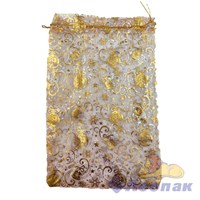 N29 Пакет органза 20x30 Новогодние игрушки розовый/золото (50шт/1уп) НГ