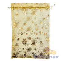 N30 Пакет органза 25x35 Снежинки золото/золото (50шт/1уп) НГ