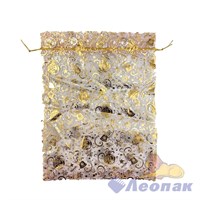 N30 Пакет органза 25x35 Новогодние игрушки розовый/золото (50шт/1уп) НГ