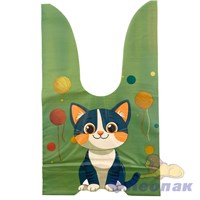 P147 Пакет с ушками 20х33х3см КОТИК зеленый (50шт/1уп)