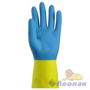 Перчатки хозяйственные BICOLOR Komfi синий-желтый М (12/144)